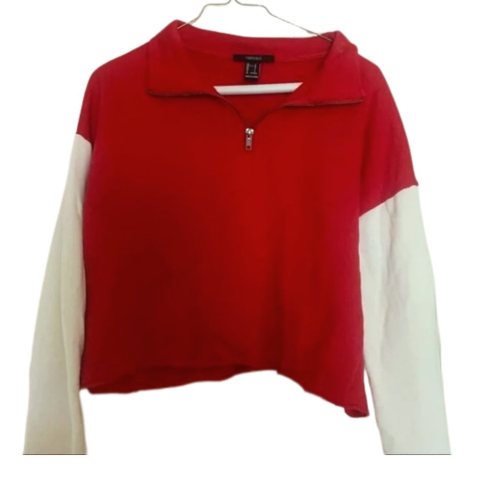 Retro Color Blocked Cropped Quarter Zip